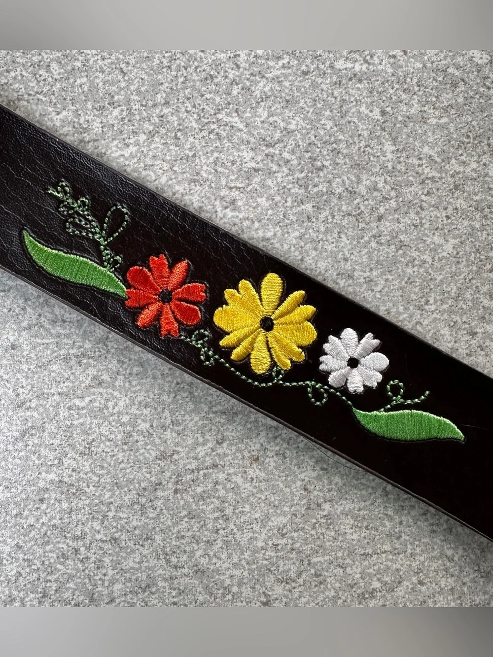 NWOT Brown Leather Floral Embroidered 1.5